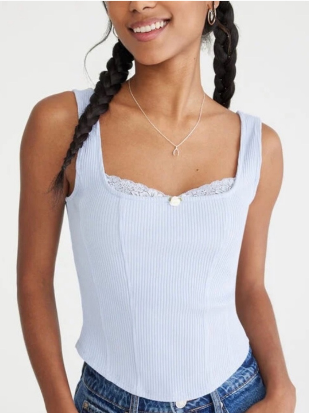 NWT Solid Square-Neck Corset Tank
